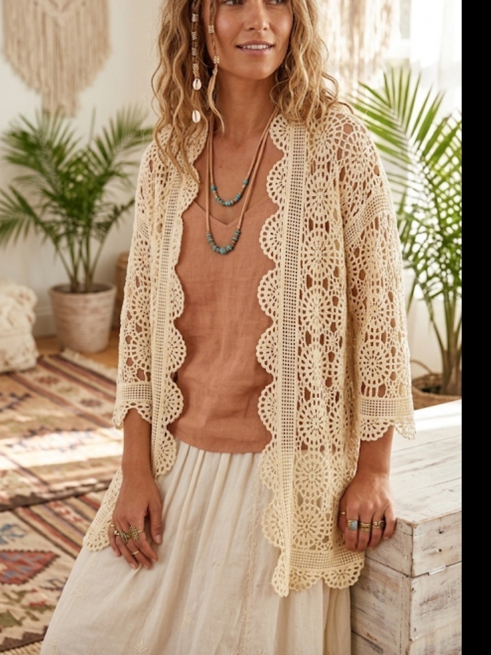 Laffaire Elegant Cream Lace Cardigan – Women’s Size M